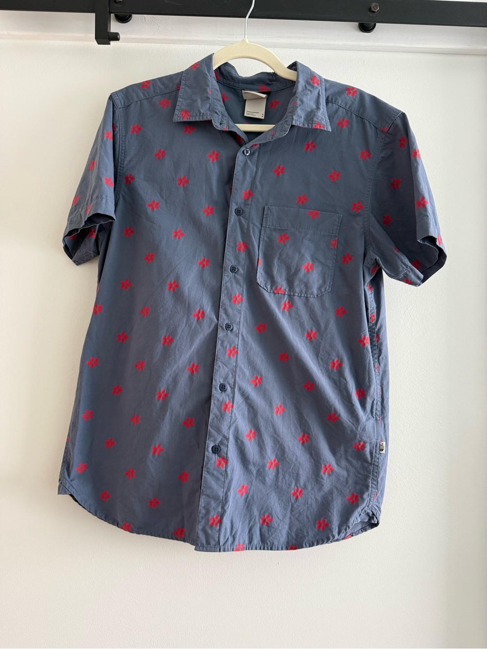 The North Face Navy Short-Sleeve Button-Down with Red Floral Print
